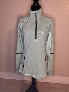 lululemon athletica Mint & White Striped Quarter Zip Utility Jacket Size M/L